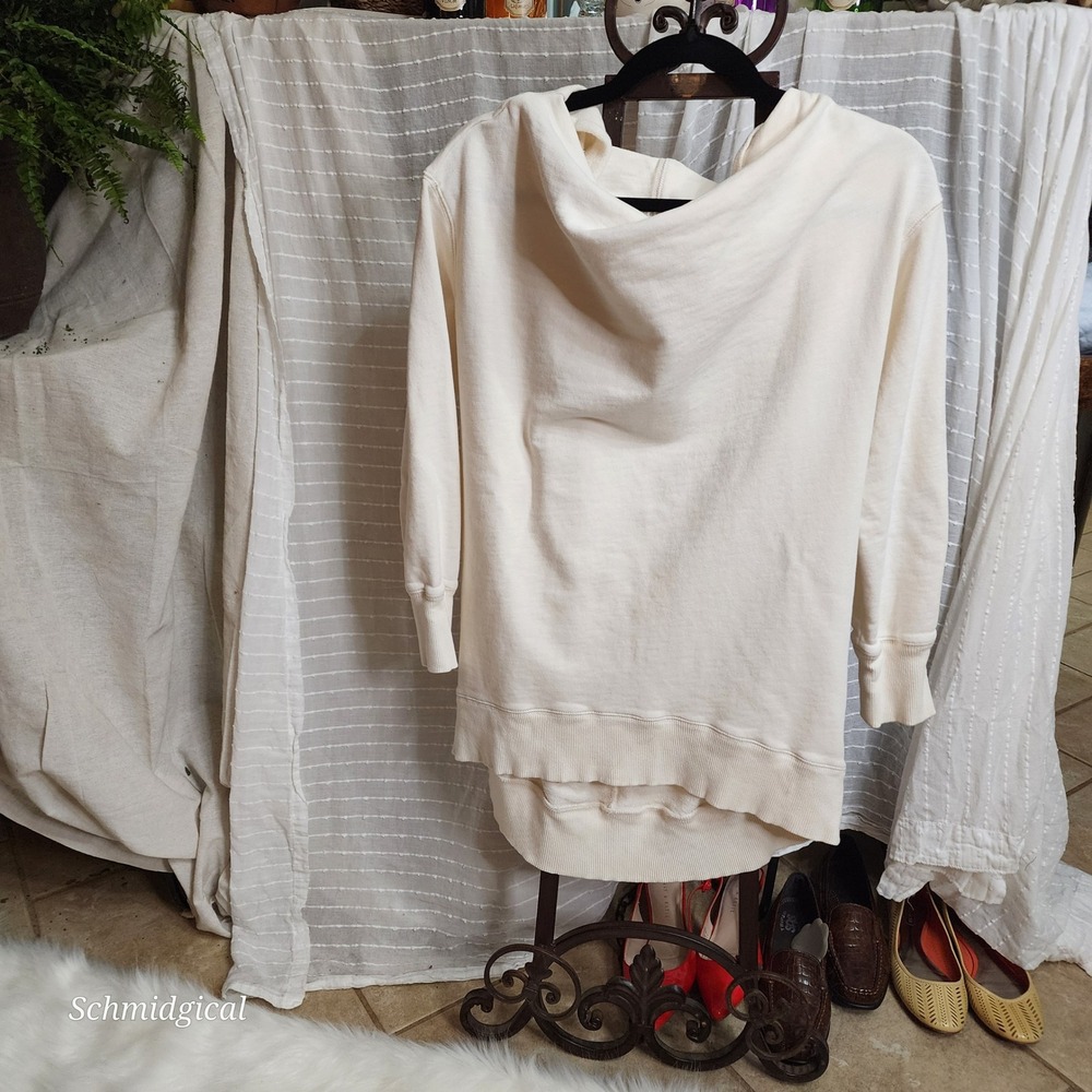 Pilcro Anthropologie Cream Cotton Hoodie Tunic Sweatshirt High Low OB1196261 M